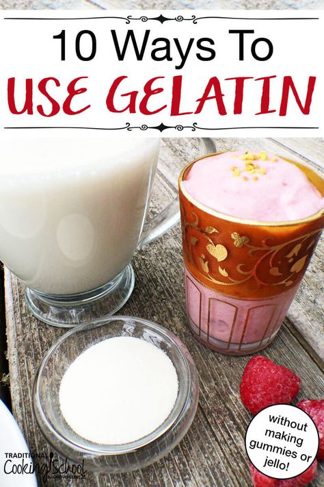 10 Ways to Use Gelatin without making gummies or jello. Gelatin has a profound role in nourishing and knitting together the human body which makes it a supplement worth consuming on a daily basis. Plus, it's very versatile. Here are recipes for how to incorporate it into 10 daily foods, none of which are fruit snacks, but plenty which are great for kids and will benefit your health, beauty and energy. #gelatin #collagen #beauty #recipes #health #greatlakes Using Gelatin Powder, How To Bloom Gelatin, Uses For Beef Gelatin, Recipes With Unflavored Gelatin, Jello Diet Plan, Recipes Using Gelatin Powder, Bovine Gelatin Gummies, How To Use Gelatin Powder, Knox Gelatin Benefits