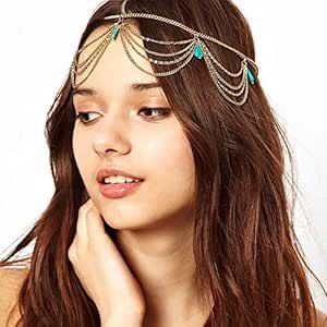 Karneval Diy, Head Chain Jewelry, Hair Accessories Crown, Chain Headband, Wedding Hair Headband, Turquoise Hair, Hair Chains, Headpiece Hairstyles, Bohemian Hairstyles