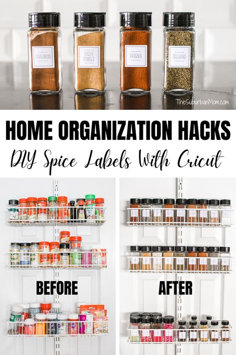 Home Organization Hacks - DIY Spice Labels - The Suburban Mom Spice Jar Labels Printable Free, Jar Labels Printable Free, Diy Spice Labels, Diy Spice Jars, Jar Organization, Diy Pantry Labels, Organization Goals, Spice Rack Organization, Easy Home Organization