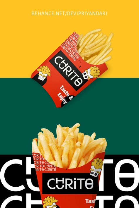 Who doesn't love french fries? It almost be there in entirety fast food restaurant. I designed a french fries packaging for Churito Burger and Fast Food. It showcase the brand's color palette, icon, and pattern. Would you like to see the brand identity from this packaging design? Just click the link. French Fries Packaging Design, Fries Packaging Design, French Fries Packaging, Fries Packaging, Fast Food Logos, Fast Food Restaurants, Food Branding, Food Poster Design, Brand Color Palette