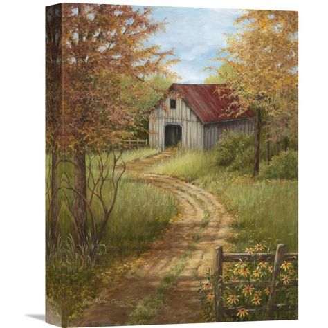 Global Gallery 'Roadside Barn' by Lene Alston Casey Painting Print on Wrapped Canvas | Wayfair Landscaping Rocks, Barn Pictures, Farm Paintings, Country Barns, Barn Painting, Nature Art Prints, Barn Art, Farm Scene, Country Landscaping