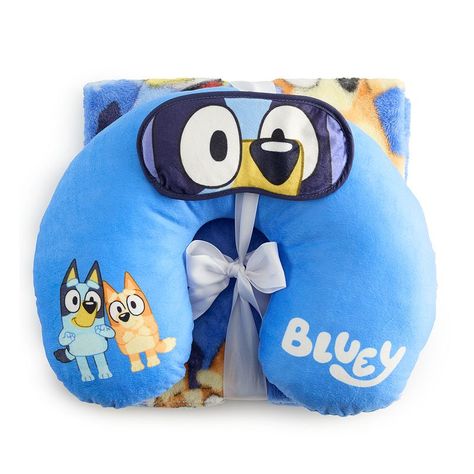 Get cozy and comfy with this Bluey Dancing Around 3-Piece Travel Set!Click this BED & BATH GUIDE to find the perfect fit and more! Get cozy and comfy with this Bluey Dancing Around 3-Piece Travel Set!Click this BED & BATH GUIDE to find the perfect fit and more! FEATURES Travel blanket: 40" x 50" Neck pillow: 11" x 13", Eye mask: 7.25" x 3.5" SoftCONSTRUCTION & CARE Polyester Spot clean Imported Law LabelRESPONSIBLE Tested for harmful substances STANDARD 100 by OEKO-TEX® CERTIFIED Certification n Baby Bingo Bluey, Bluey Christmas Ornament, Bluey Stuff, Bluey Stuffed Animal, Bluey Cartoon Christmas Ornament, Bluey Merchandise, Disney Bluey Car Decals, Bisexual Wallpaper Iphone Aesthetic, Bluey Merch For Adults