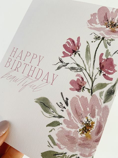 "Happy Birthday, Beautiful" | Floral Watercolor Greeting CardA soft and sweet watercolor floral birthday greeting card - perfect for flower lovers, your best friend or significant other!- A2 - 4.25x5.5 watercolor floral greeting card- Blank inside- Printed on 110lb watercolor paper - Includes matching white envelope- Available as a single card or a set of 6 cards- Packaged in protective clear cello sleeveHappy Birthday Greeting Card • Watercolor Floral Greeting Card • Watercolor Note Card Set • 30th Birthday Cards, 21st Birthday Cards, Watercolor Birthday Cards, Floral Watercolor Paintings, Watercolor Birthday, Happy Birthday Greeting Card, Birthday Card Design, Watercolor Greeting Cards, Loose Watercolor