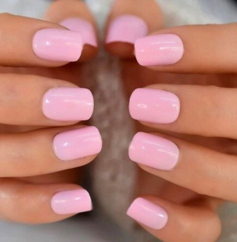 Glue On Press On Nails Short Rounded Square Medium Pink - Etsy.de Square Medium Nails, Cool Nails, Medium Nails, Light Pink Nails, Pink Chrome, Rounded Square, Rose Bonbon, Matte Red, Nail Length