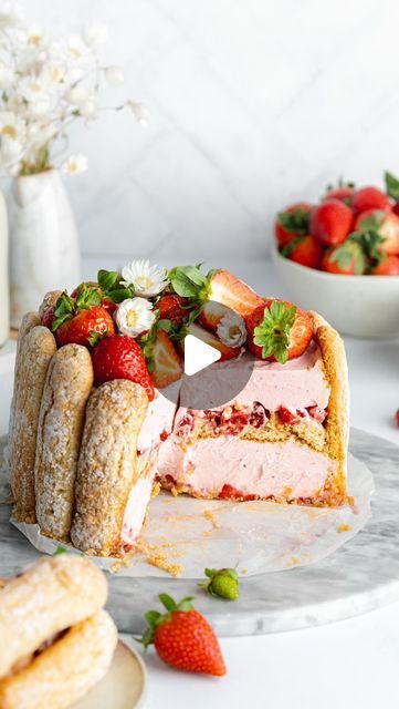 Strawberry Charlotte Cake, Strawberry Mousse Filling, Strawberry Curd, Strawberry Charlotte, Mousse Filling, Macerated Strawberries, Charlotte Cake, Strawberry Mousse, Strawberry Filling