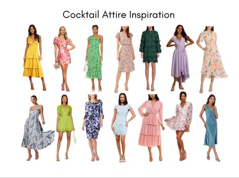 Options for all ages for cocktail attire at a wedding California Cocktail Attire Women, Garden Cocktail Attire, Garden Cocktail Attire Wedding, Cocktail Attire Women, Wedding Guest Cocktail Attire, Dress Code Cocktail, Business Cocktail Attire, Summer Cocktail Attire, Coctel Dress