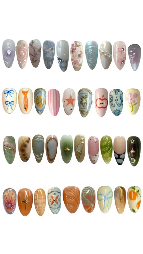 Simple But Not Basic Nails, Nail Color Manifestation, Gal Nails Ideas Simple, Grown Up Nails, Nail Art Collage, Colored Pencil Nails, Food Themed Nails, Gender Neutral Nails, First Day Of School Nail Ideas