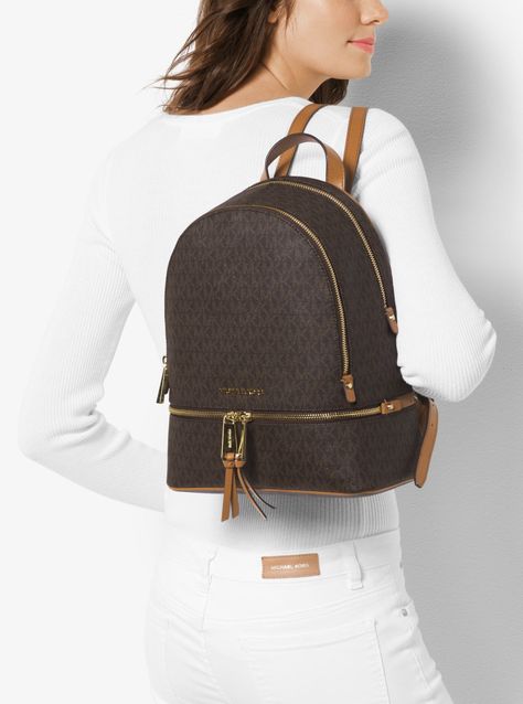 MICHAEL KORS Rhea Medium Backpack. #michaelkors #bags #lining #polyester #backpacks # Sac Michael Kors, Colour Reference, Backpack Outfit, Monogram Backpack, Michael Kors Backpack, Backpack Reviews, Backpack Style, Medium Backpack, Mk Bags