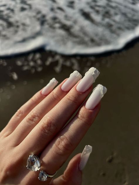 Summer Nail Projects: Free and Easy for Beginners 3d White Nails, Long Square Nails White, White Summer Nails Beach, Seashell Nail Art, Acrylic Square Nails, Nail Art White, Leopard Print Nail, White Summer Nails, Leopard Nail Art