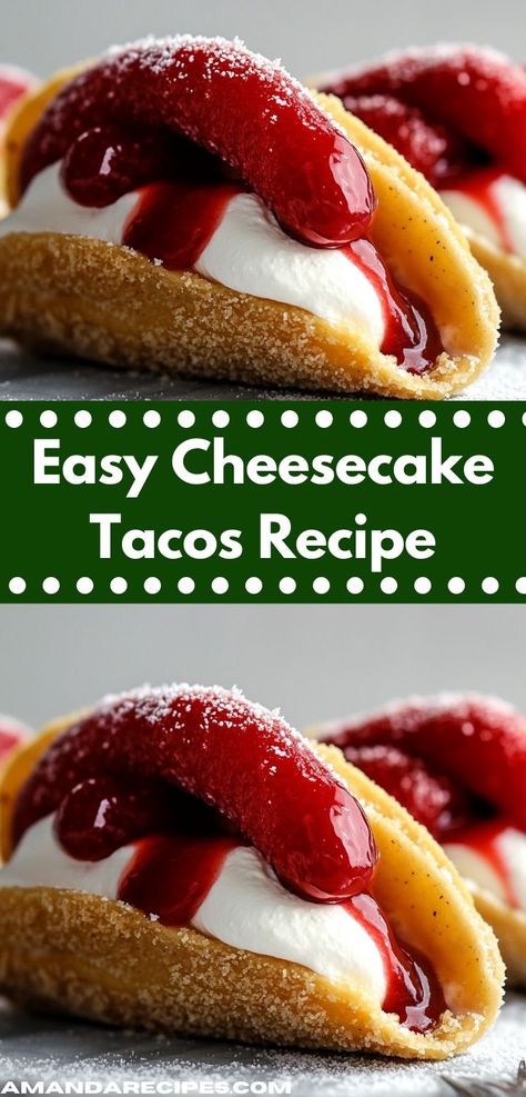 Searching for an easy dessert that everyone will love? These Cheesecake Tacos are a unique blend of flavors and textures, making them a hit for any occasion, from casual dinners to festive celebrations. Taco Bar Party Desserts, Cheesecake Burrito, Dessert Tacos Recipes, Cheesecake Tacos Recipe, Taco Bar Buffet, Tortilla Dessert, Cheesecake Tacos, Taco Bar Party, Dessert Taco