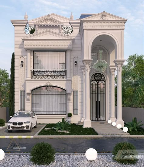 Small Classical House Elevation, Classical Building Elevation, Small Classic House, Classical House Elevation, New Classic Villa Exterior Design, Classic Elevation Design, Classic Exterior House, Small Villa Design, Classic Building Facade