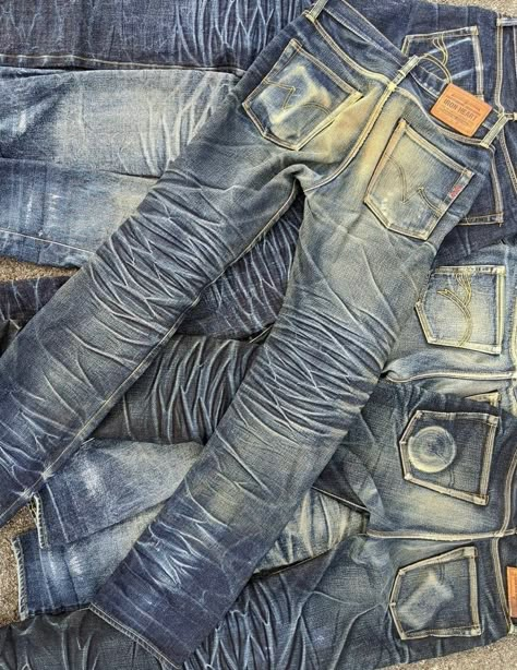 Iron Heart Denim, Salvage Denim, Different Jeans, Dirty Jeans, Heart Jeans, Print Techniques, Raw Denim Jeans, Edwin Jeans, Denim Tears