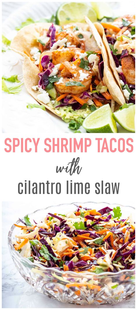 Spicy Shrimp Tacos With Cilantro Slaw, Clean Eating Shrimp Tacos, Shrimp Tacos With Cilantro Lime Slaw, Clean Tacos Recipe, Shrimp And Slaw Tacos, Slaw For Shrimp Tacos Easy, Slaw Recipe For Shrimp Tacos, Healthy Shrimp Tacos Clean Eating, Cilantro Shrimp Tacos