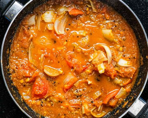 Curry With Tomatoes, Tomato Curry Recipe, Onions And Tomatoes, Black Mustard Seeds, Tomato Curry, Mustard Seeds, Vegetable Curry, Plum Tomatoes, Serious Eats