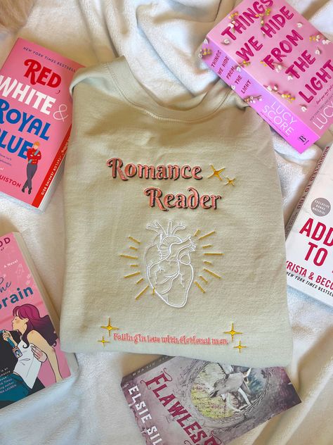 This is the Crewneck option for our romance reader hoodie! it is embroidered on a Gildan brand unisex sizing Crewneck that is 50/50 cotton and polyester material. for an oversized fit, I recommend going a size up! Book Lovers Sweatshirt, Booktok Sweatshirts, In Love With Fictional Men, Book Sweatshirts, Bookish Clothing, Booktok Merch, Book Lover Gifts, Romance Reader, Book Merch