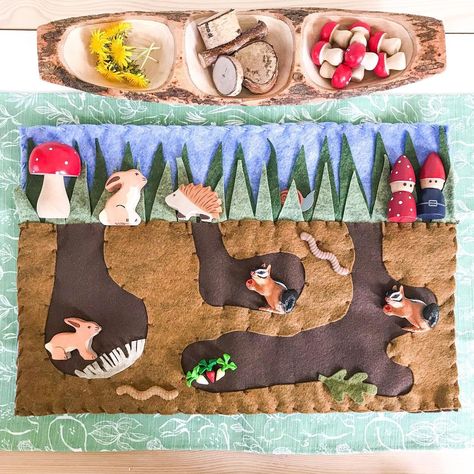 Kindness Castle - Sensory Play on Instagram: “Exploring Underground. We are all so smitten with this new playmat from @melanieshanks35. The details are just amazing- the grass lifts so…” Travel Play Mat, Felt Play Mat, Farm Quilt, Felt Books, Open Ended Toys, Simple Toys, Play Mats, Small World Play, Preschool Teacher