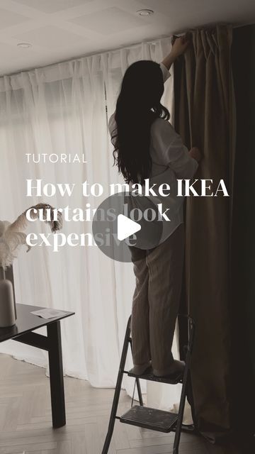 Aleksandra Lozinska on Instagram: "‼️Save for later‼️ You can achieve a similar effect with any type of curtains or drapes. But Annakajsa and Hilja combo from Ikea are my favorite and I recommend this to everyone. I tried a few different techniques and these steps worked best for me:   1. Steam the curtains so they are straight. 2. Measure and mark how much you need to cut off. 3. Iron the edge to create a straight line. 4. Put a towel in between the curtain and flip the bottom of the curtain so it is easier for you to attach the tape. 5. Put the hemming tape into the crease and iron with steam. 6. Cut the excess fabric. If the curtain is still too long, you can do a double fold or you can adjust the curtain rod. We have the RÄCKA / HUGAD rod from ikea which can be easily adjusted up or do How To Double Layer Curtains, Ikea Double Curtains, Voile And Curtains Together, Hilja Curtains Ikea, Hilja Ikea, Curtains Or No Curtains, Ikea Lenda Curtains, Double Curtain Rod Ideas, Curtain Installation