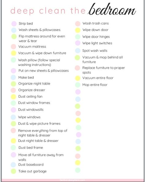 Deep Cleaning Lists, Deep Clean Checklist, Bedroom Cleaning Checklist, Clean Room Motivation, Clean Room Checklist, Room Cleaning Tips, School Routine For Teens, Room Checklist, Deep Cleaning Checklist