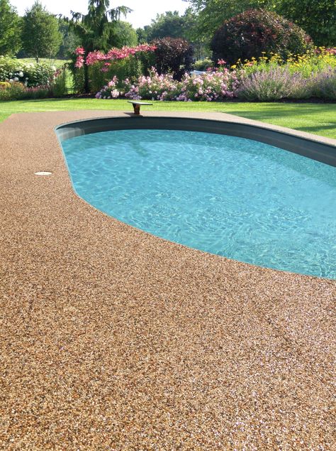 Pool Floor Colors, Stone Carpet, Epoxy Pool Deck, Pool Pebble Finish, Natural Stone Pool Deck, Pool With Flagstone Coping, Currumbin Rock Pools, Deck Piscina, Concrete Patio Makeover