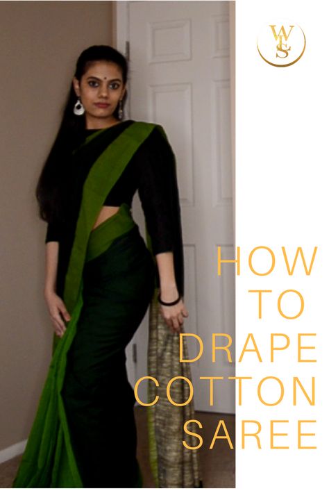 Learn how to drape a cotton saree! How To Drape Cotton Saree, Cotton Saree Draping, Drape A Saree, Saree Drape, Saree Cotton, Cotton Saree, Saree, Wardrobe, How To Wear