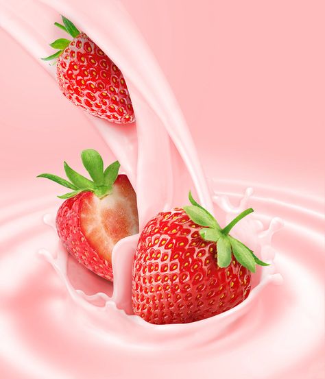 Strawberry yogurt splash on Behance Kids Nutrition Education, Strawberry Pictures, Kids Yogurt, Time Artwork, Fruit Splash, Food Logo Design Inspiration, Color Splash Photography, Food Art Photography, Food Clipart