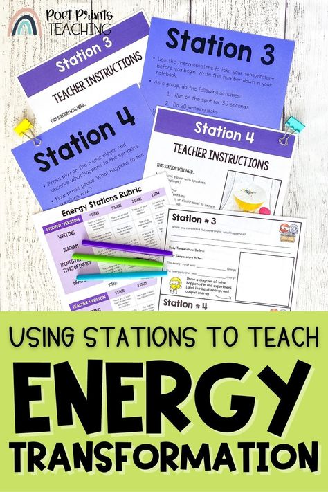 Are you teaching about energy transformation? These hands-on science stations are perfect for learning all about how energy can transform from one form to another. Energy Transformations Project, Energy Transformations Activities, Changing States Of Matter, Energy Science Projects, Energy Experiments, Project Based Learning Middle School, Matter For Kids, Teaching Energy, Matter Lessons