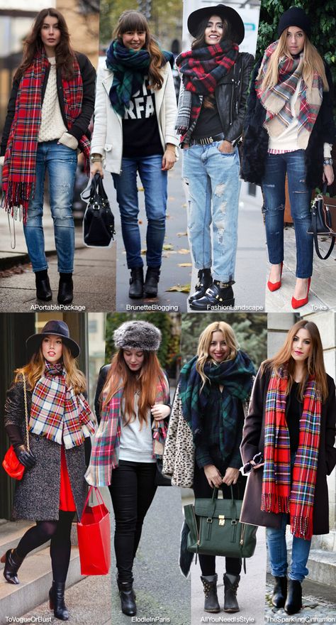 How to Wear your Tartan Scarf Scottish Fashion Woman, Scarf Outfits, How To Wear A Blanket Scarf, Cozy Winter Fashion, Walking Down The Street, Look Jean, Scottish Fashion, Scarf Outfit, Tartan Scarf