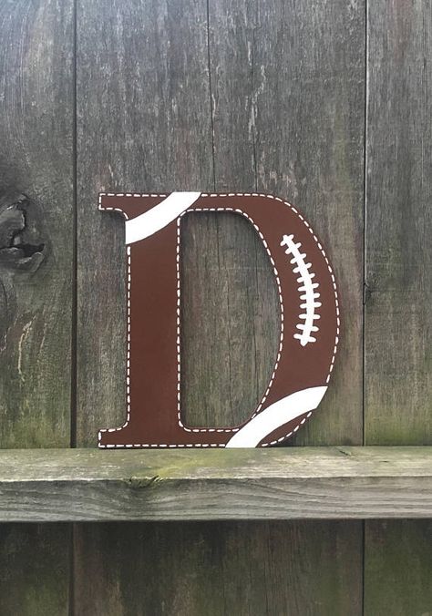 ** The paper mache (standing) letters P & F & J do NOT stand on their own ** calling all football players!! Perfect for sports team gifts! - Hand-painted Letters - coated with clear acrylic sealant gloss Flat Letters: (Wood) - Height: 5, 9, or 13 inches - Width: varies - Thickness: Football Letters, Sports Letters, Football Banquet, Football Baby Shower, Football Crafts, Dec 1st, Football Decor, Sports Decor, Football Decorations