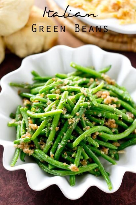 The simplest, most delicious way to eat green beans! These Italian Green Beans are sauteed in butter, bread crumbs and Parmesan cheese. Italian Green Beans, Recipes With Parmesan Cheese, Eat Green, Butter Bread, Green Bean Recipes, Veggie Side Dishes, Greens Recipe, Side Recipes, Veggie Dishes