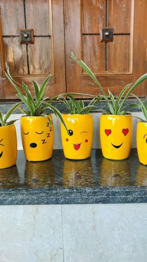 DIY Painted Flower Pots - Handmade Garden Decor | Painted pots diy, Diy flower pots, Plant pot diy Plastic Pot Painting Ideas, Diy Painted Flower Pots, Handmade Flower Pot, Pot Diy, Pots Diy, Plastic Bottle Art, Flower Pot Art, Plant Pot Diy, Painted Pots Diy