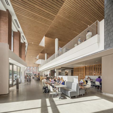 Gallery of Clemson University Core Campus Dining Facility / Sasaki - 5 Atrium Stairs, Clemson University Campus, Column Cladding, Atrium Design, University Architecture, School Interior, Residence Hall, Lobby Interior, Student House