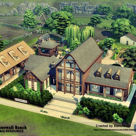 This is the perfect home for your Sims. You can keep your pets, garden, fish in the lake and swim. On the property you will also find a stable for horses and an area where you can ride horses. #TS4 #ts4lots #tsr #TheSims #sims4 #thesims4 #danuta720 #thesims4lots #nocc #growingtogether #ShowUsYourBuilds #ts4house #ts4build #ts4nocc #ts4 #sims4house #sims4home #sims5 #sims4build #thesims4housebuild#architecture#thesims4lots #cottage Sims 4 Modern Ranch, Sims 4 Ranch Build, Sims 4 Ranch Style House, Sims 4 Ranch House, Sims 4 Ranch, Sims Apartment, Sims 4 Lots, Sims4 House, Sims 4 Cottage