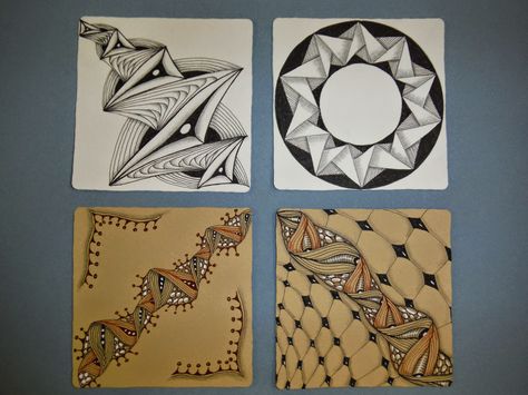 inquisitive-Sue: Zentangle Challenge #184 - ING, like the colors on brown Tangle Doodle, Zentangle Designs, Tangle Art, Tangle Patterns, Doodles Zentangles, Zen Doodle, Zentangle Art, Zentangle Patterns, Simple Colors