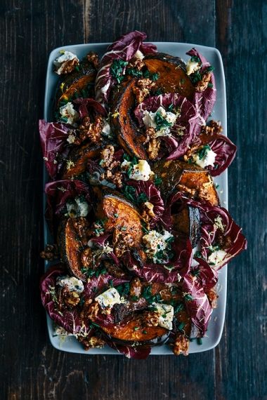 Roasted Pumpkin with Radicchio, Honey Toasted Walnuts & Warm Honey Dressing Winter Sides, Roasted Pumpkin Salad, Roasted Pumpkin Recipes, Roast Pumpkin Salad, Spiced Walnuts, Winter Salad Recipes, Honey Dressing, Pumpkin Salad, Radicchio Salad