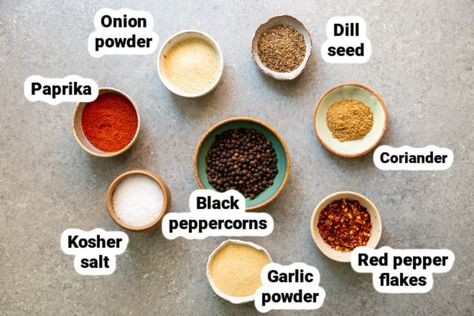 Labeled ingredients for Montreal Steak Seasoning. Copycat Montreal Steak Seasoning, Mccormick Montreal Steak Seasoning Recipe, Montreal Steak Seasoning Burgers, Homemade Montreal Steak Seasoning, Steak Spices Seasoning Mixes, Montreal Steak Seasoning Recipe, Season Steak Recipes, Steak Spice, Homemade Rubs