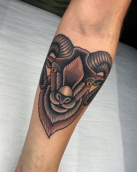 American Traditional Ram Tattoo, Aries Traditional Tattoo, Rams Head Tattoo, Traditional Ram Tattoo, Ram Tattoo, Aries Tattoo, Ram Head, Head Tattoos, For My Friend