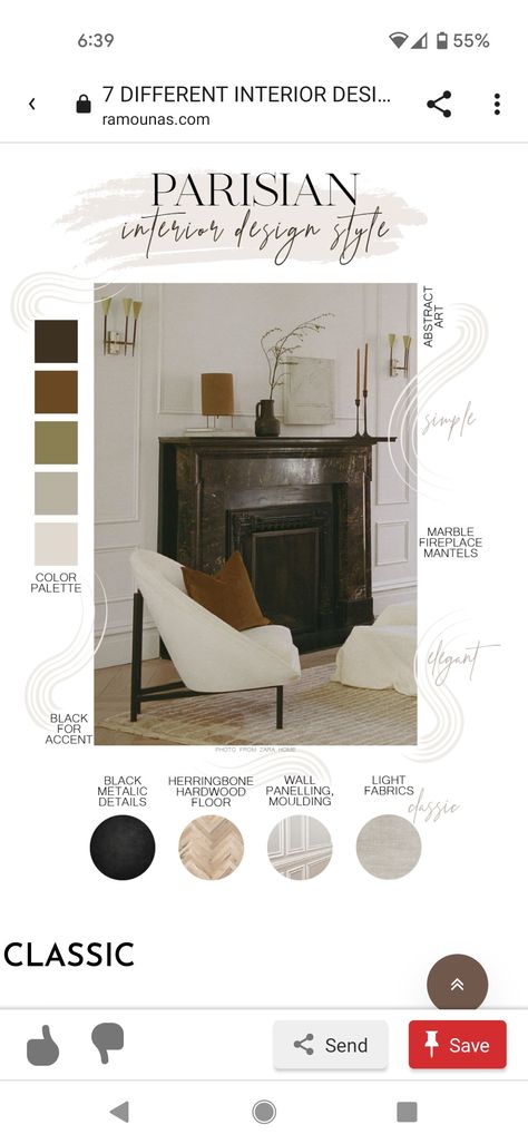 Parisian Interior Color Palette, French Home Color Palette, Parisian Color Palette French Style, Parisian Scandinavian Interior, Contemporary Parisian Interiors, Black Herringbone Wall, Parisian Color Palette, French Provincial Interior Design, Apartment Color Palette