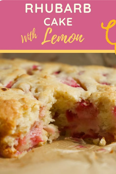 Rhubarb cake Lemon Rhubarb Bundt Cake, Sour Cream Rhubarb Coffee Cake, Rhubarb Lemon Bars, Rhubarb Lemon Cake, Rhubarb Recipes Bread, Lemon Rhubarb, Rhubarb Desserts Recipes, Rhubarb Cake Recipes, Rhubarb Crumble Recipes