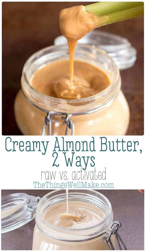 Make your own DIY almond butter to save money and control the quality of the ingredients and the process (make raw or activated almond butter). #thethingswellmake #almondbutter #activatednuts #almonds #healthyrecipes #raw Raw Almond Butter Recipe, Sprouted Almond Butter, Diy Almond Butter, Sprouted Recipes, Vegan Sauce Recipes, Blendtec Recipes, Dinner Board, Homemade Almond Butter, Raw Almond Butter