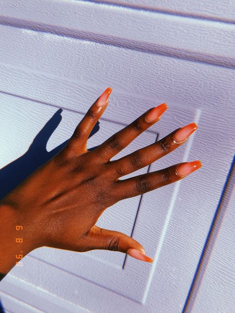 Orange Nails Black Women, Ombre Nails Black Women, Orange Prom Nails, Orange Black Nails, Chakra Nails, Orange Ombré Nails, Black And Orange Nails, Orange And Black Nails, Orange Pedicure