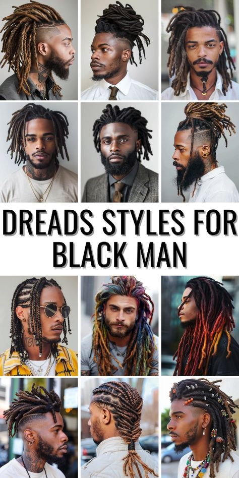 Dive into our extensive gallery of dreads styles for black man, featuring everything from short, manageable dreadlocks to long, intricate locks. Perfect for any male looking to refresh his look, these dreadlock hairstyles include options for adding a beard or styling into a high bun or casual ponytail. Get inspired by various hair designs that are both functional and fashionable. Dreadlock Hairstyles Men Dreads Styles, Different Loc Styles Men, Men Locks Dreadlocks Style, Lock Styles For Men Dreads, Dreads Men Styles, Loc Styles For Men Long, Mens Locs Hairstyles, High Top Loc Styles For Men, Mens Loc Styles