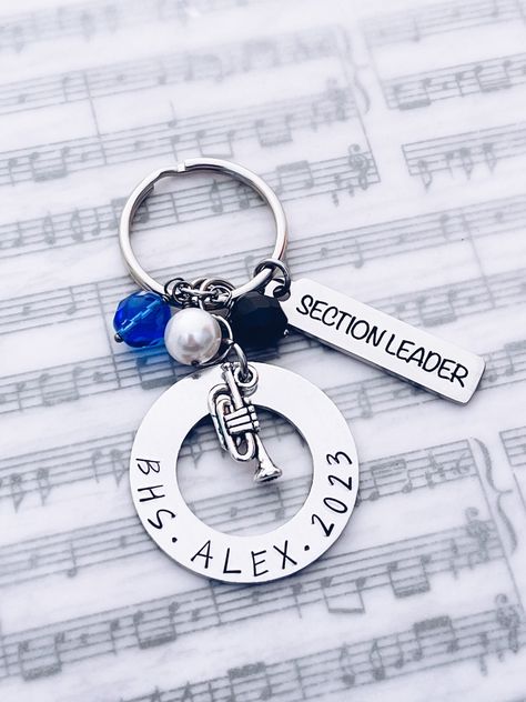 Marching Band Section Leader Hand Stamped Personalized Charm Keychain Gift, Senior Night, Banquet, Grad, Graduation, Graduate, Unique Gift by Susoodles on Etsy Senior Night Gift Ideas, Senior Night Ideas, Senior Night Gifts, Sharpie Marker, Senior Gifts, School Band, Kraft Gift Boxes, Senior Night, Charm Keychain