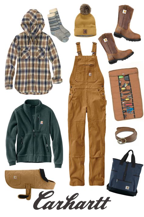 Layer up with all our favorites. Carhartt womens workwear. Farm Clothing Womens, Construction Attire For Women, Womens Outdoor Work Clothes, Carhartt Coveralls Women, Outdoor Workwear Women, Farm Attire Women, Womens Outdoor Workwear, Womens Farm Outfit, Woman Construction Outfits