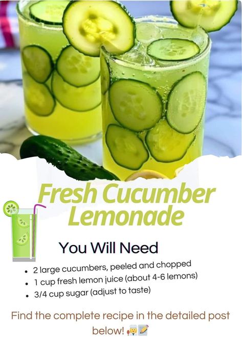 Lemon Juice Recipes, Cucumber Lemonade, Fresh Cucumber, Fancy Drinks, 21 Day Fix, Family Recipes, Juicing Recipes, Fresh Lemon Juice, Lemon Juice