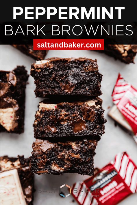 These peppermint bark brownies are the perfect way to elevate your boxed brownies during the holidays. Adding some peppermint extract and delicious peppermint bark is such an easy way to make your baking extra festive. Holiday Brownies Christmas, Peppermint Bark Brownies, Peppermint Brownies Recipe, Ghirardelli Brownie Mix, Holiday Breads, Holiday Brownies, Peppermint Bark Recipe, Peppermint Brownie, Boxed Brownies