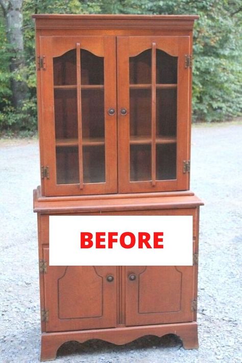 Small China Cabinet, Diy Hutch, China Hutch Makeover, China Cabinet Redo, Repurposed China, China Cabinet Makeover, Decorate On A Budget, Vintage China Cabinets, Painted Hutch