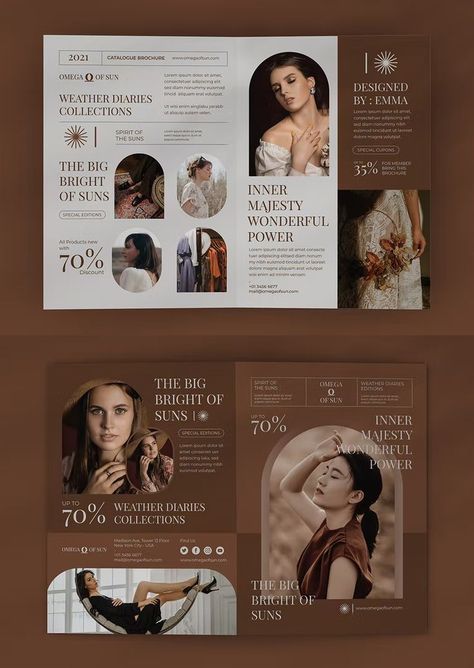 Fashion Sale Bifold Brochure Template AI, EPS, PSD Spa Trifold Brochure, Brochure Design Fashion, Bifold Brochure Design, Cart Visit, Beauty Brochures, Pharmacy Art, Logo Design Coffee, Graphic Designer Studio, Brochure Design Layouts