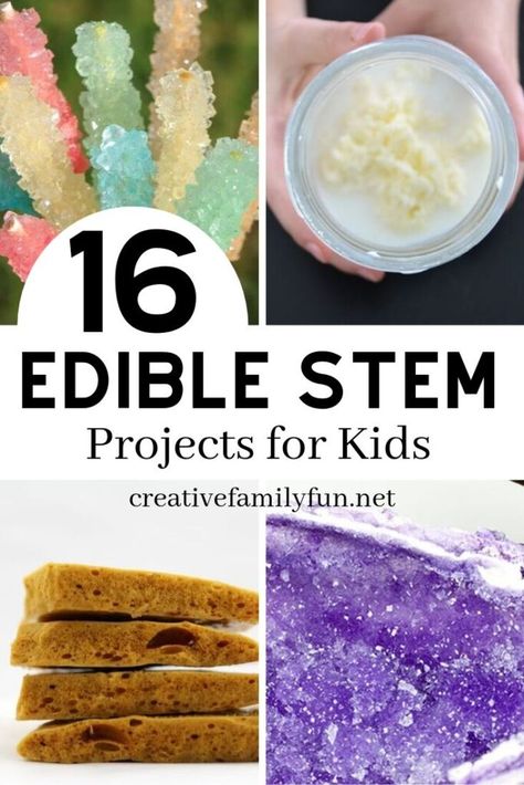 Edible STEM Projects for Kids - Creative Family Fun Stem Cooking Activities, Stem Homeschool Ideas, Edible Stem Activities Elementary, Cooking Week Activities For Kids, Kitchen Stem Activities, Fun Edible Crafts For Kids, Math Steam Activity, Cooking Stem Activities, Outside Stem Activities