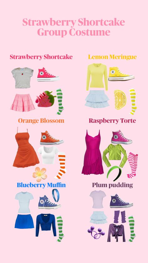 Strawberry Shortcake Group, Disney Characters Halloween Costumes, Cute Easy Halloween Costumes, Strawberry Shortcake Halloween Costume, Strawberry Shortcake Outfits, Strawberry Shortcake Costume, Character Halloween Costumes, Trio Costumes, Top Halloween Costumes