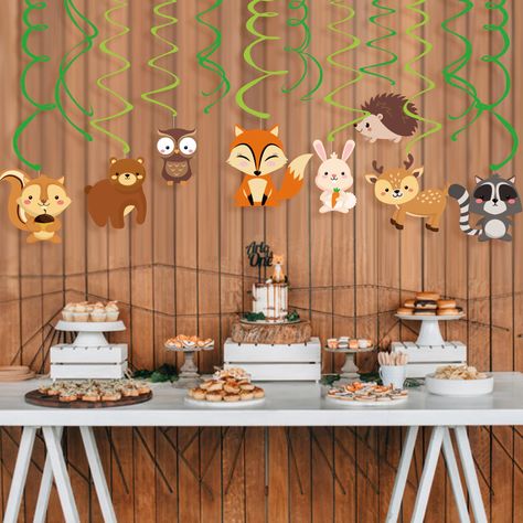 Woodland Table Decor Birthday, Wood Animals Birthday Party, Squirrel Birthday Party, Woodland Animal Garland, Forest Friends Birthday Party, Woodland Birthday Party Decorations Forest Animals, Fox Birthday Party Backdrop, Woodland Creatures Baby Shower, Animal Theme Birthday